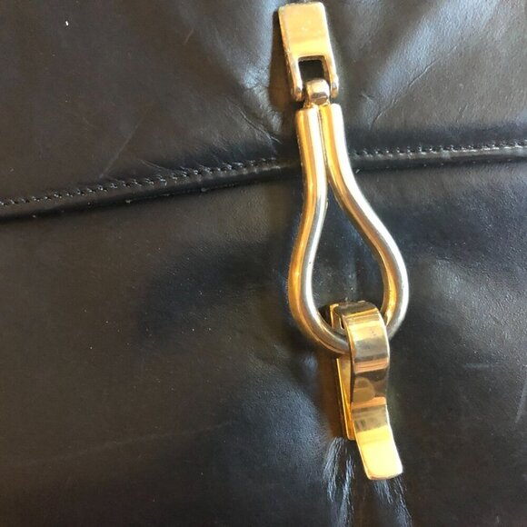 Vintage Lederer De Paris Black Leather Shoulder Bag Purse Gold-Tone Hardware - Picture 4 of 5